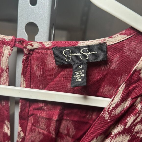 Jessica Simpson Wine Red Floral Romper Maroon w/Floral Print V-Neck Short Jumper - Picture 3 of 7